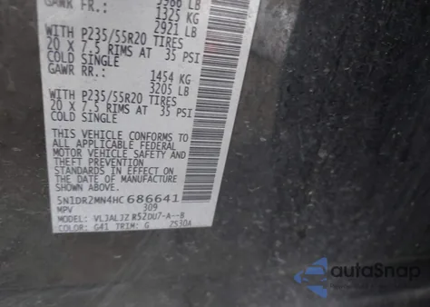 2017 Nissan Pathfinder Platinum из США, поврежденный, VIN 5N1DR2MN4HC686641